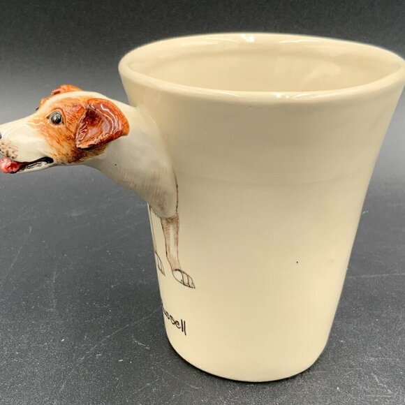 Jack Russel Dog BLUE WITCH Pottery Coffee Mug Head Handle - Picture 5 of 8